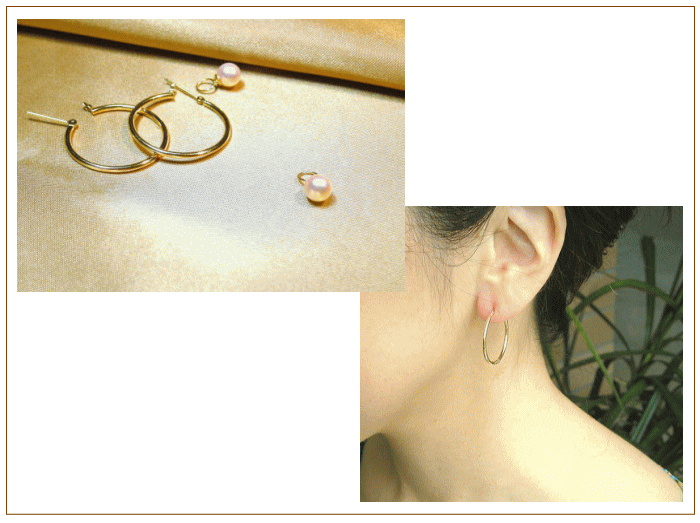 ゴールドフープとパールのコントラストが印象的なピアス。